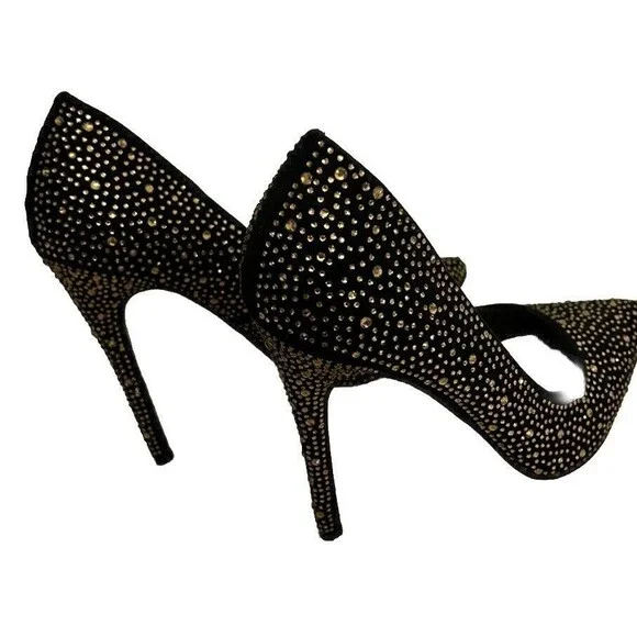 Shoedazzle Women's 6.5 Black with Gold Rhinestone Rochella Pumps Holiday - Picture 3 of 10